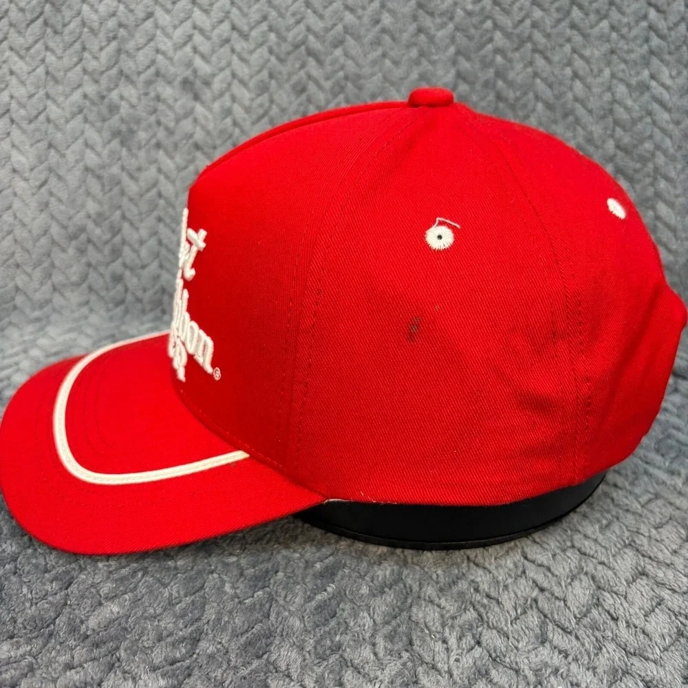 The Marathon Red Snapback Hat White Script Embroidery Adjustable Cap